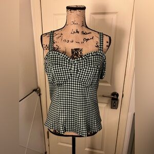 Anthropologie Eva Franco mint green checkered ruffles sweetheart top L large